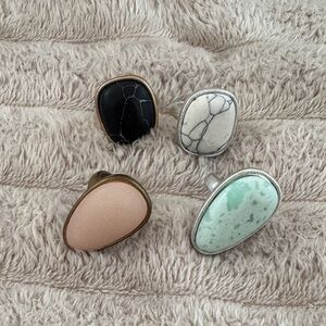 Elegant Stone Ring Set - Black, White, Green, and Tan